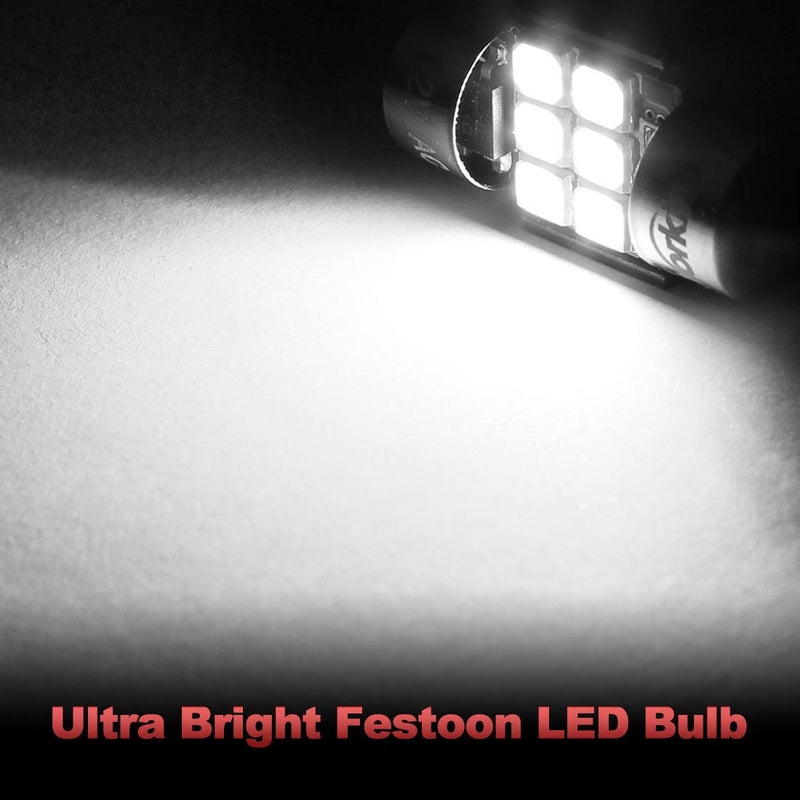 Yorkim 28mm De3175 LED Bulb White Super Bright Festoon 28mm 29mm bulb Error Free CANBUS 6-SMD 2835 Chipsets For Interior Lights, DE3022 3175 3022 LED Bulb - Pack of 2 - Image 3